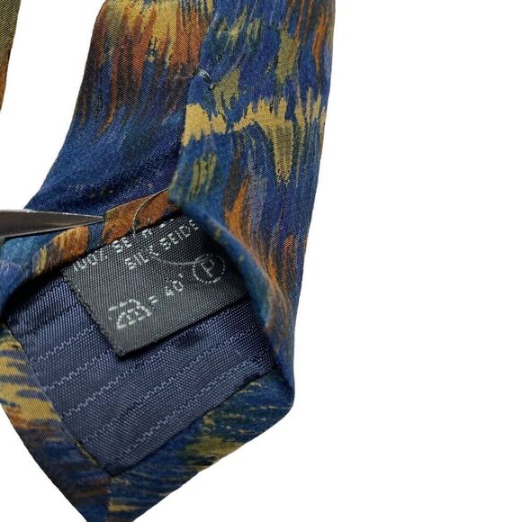 Ermenegildo Zegna Tie Men's Necktie Silk Blue Brown Abstract Watercolor - Picture 5 of 8